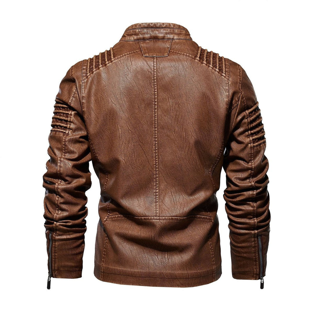 Victor | Herre motorcykel leather jacket strukturerede skuldre lynlås
