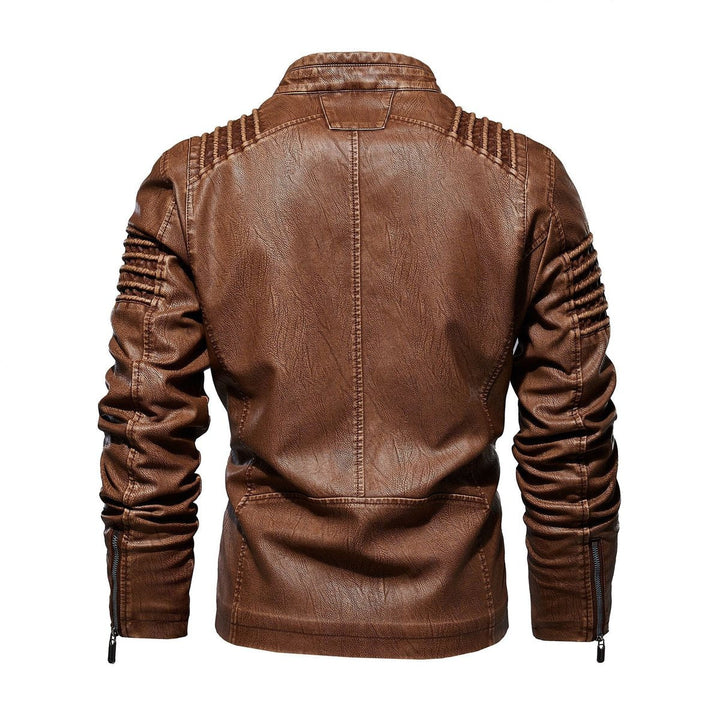 Victor | Herre motorcykel leather jacket strukturerede skuldre lynlås