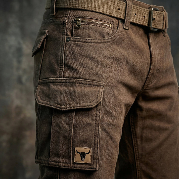 Aksel | Herre Slim-Fit Tapered Cargobukser Sidelommer Bull-Patch
