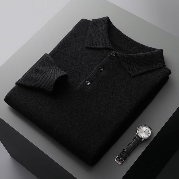 Henrik | Herres Langærmet Regular-Fit Strikket Polo Sweater