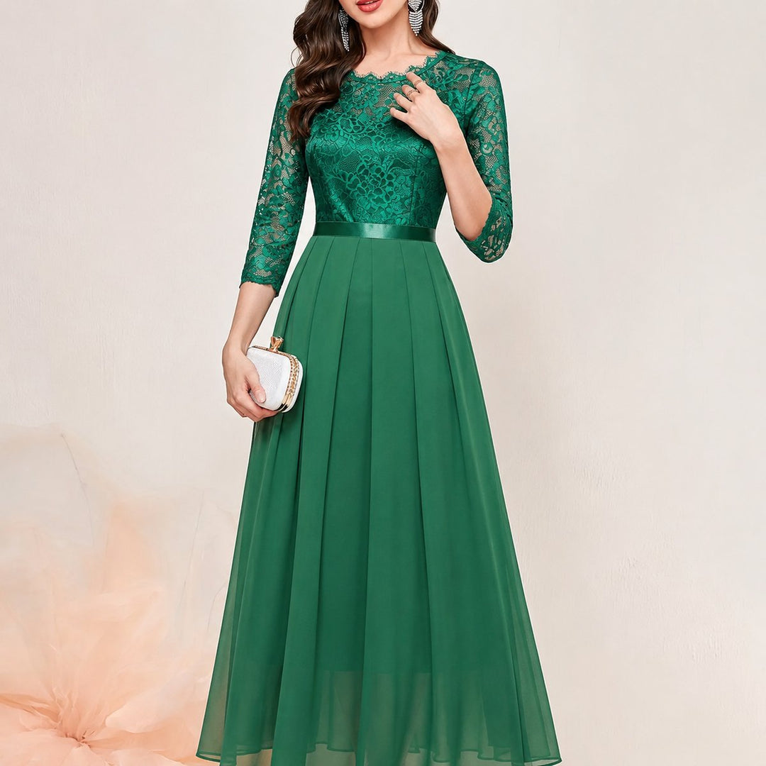 Karla | Kvinders Blondekjole Maxi Plisseret Ærme Formal Dresses Aften