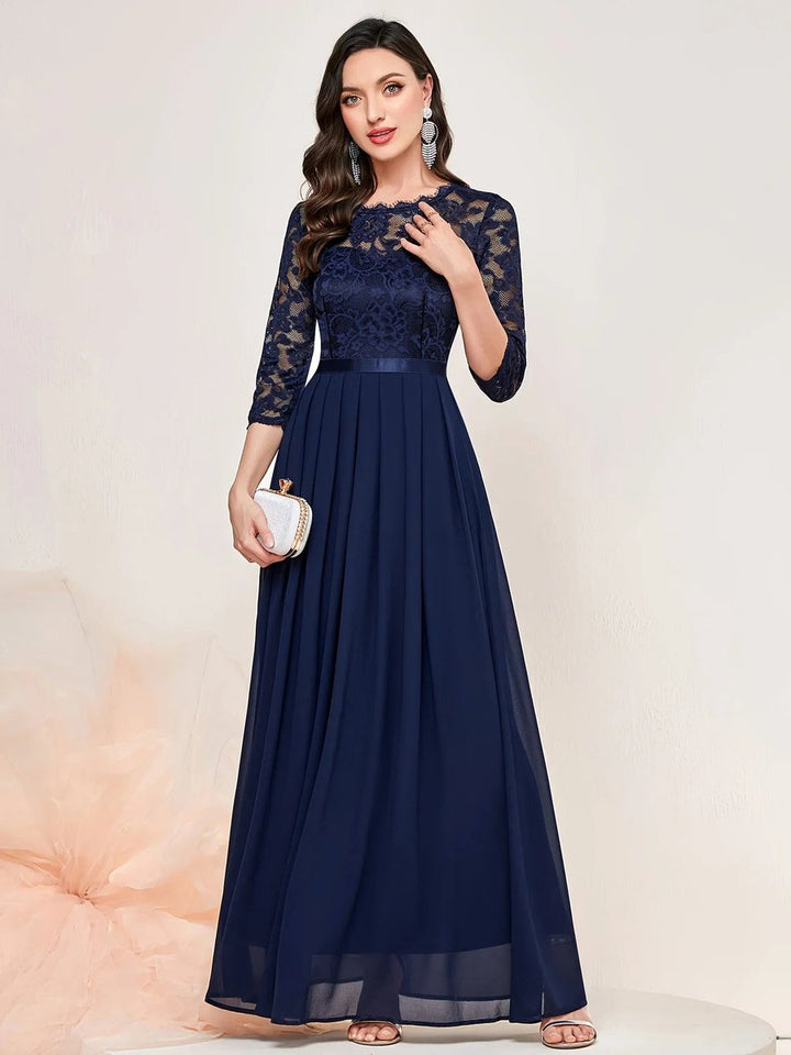 Karla | Kvinders Blondekjole Maxi Plisseret Ærme Formal Dresses Aften