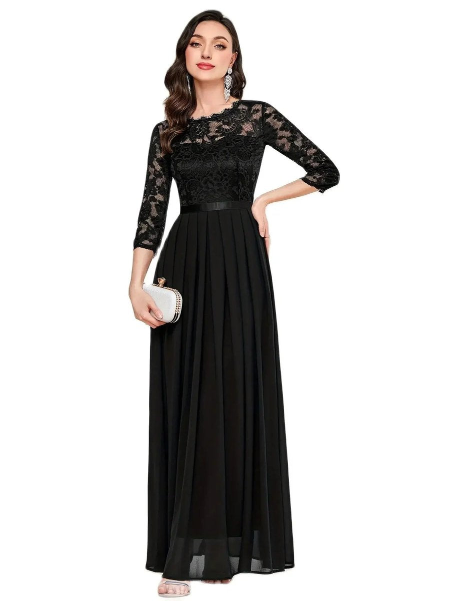 Karla | Kvinders Blondekjole Maxi Plisseret Ærme Formal Dresses Aften