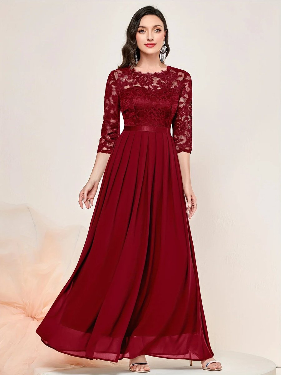 Karla | Kvinders Blondekjole Maxi Plisseret Ærme Formal Dresses Aften
