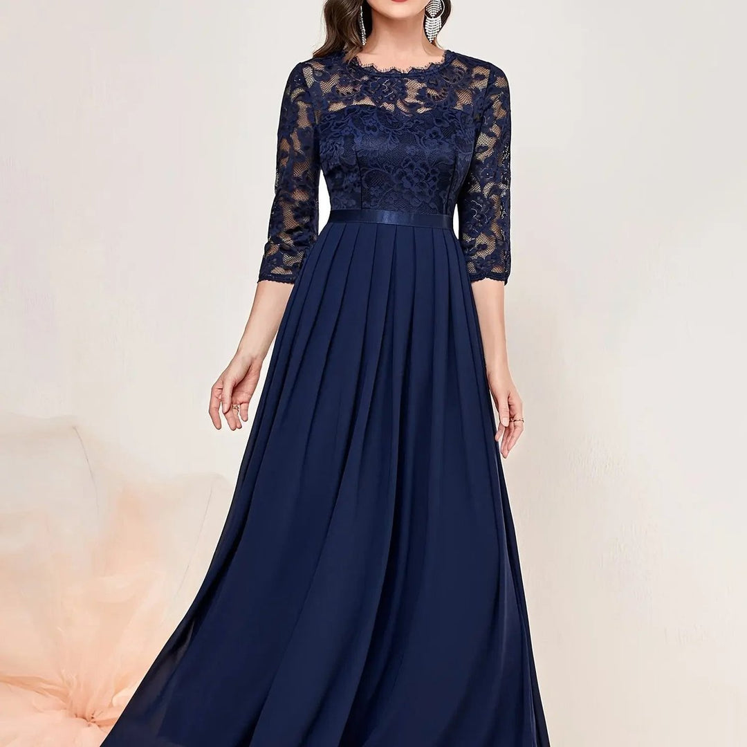 Karla | Kvinders Blondekjole Maxi Plisseret Ærme Formal Dresses Aften