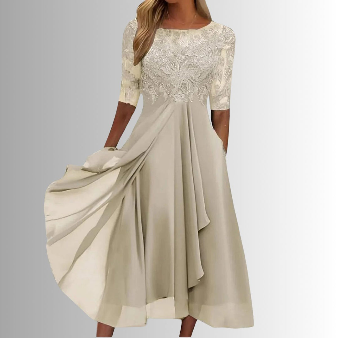 Nora | Kvinders Elegante Blondekjoler Chiffon Festkjole Halværme