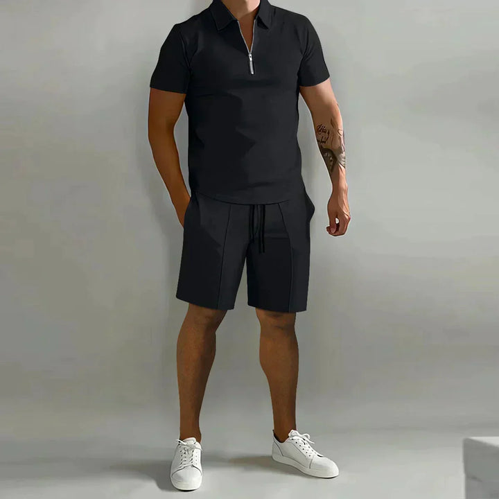 Arne | Herre Polo Med Lynlås Og Shorts Casual Sæt