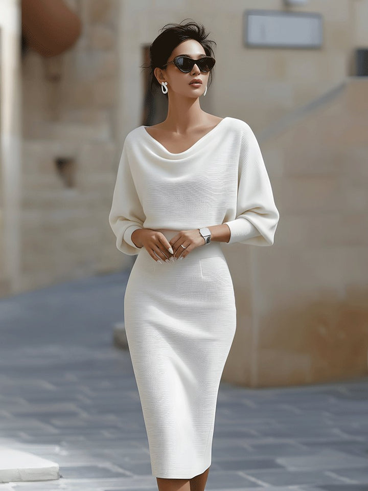 Clara | Midi Kjole Cowl-Hals Satin Bodycon Lang Ærme