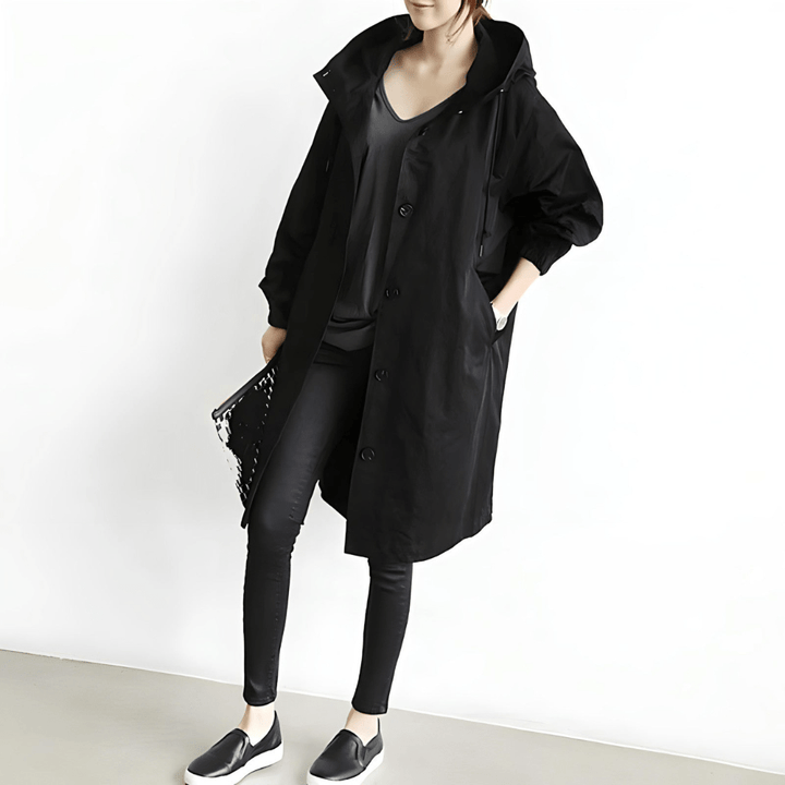 Dagmara | Oversized Hættet Frakke med Knapper