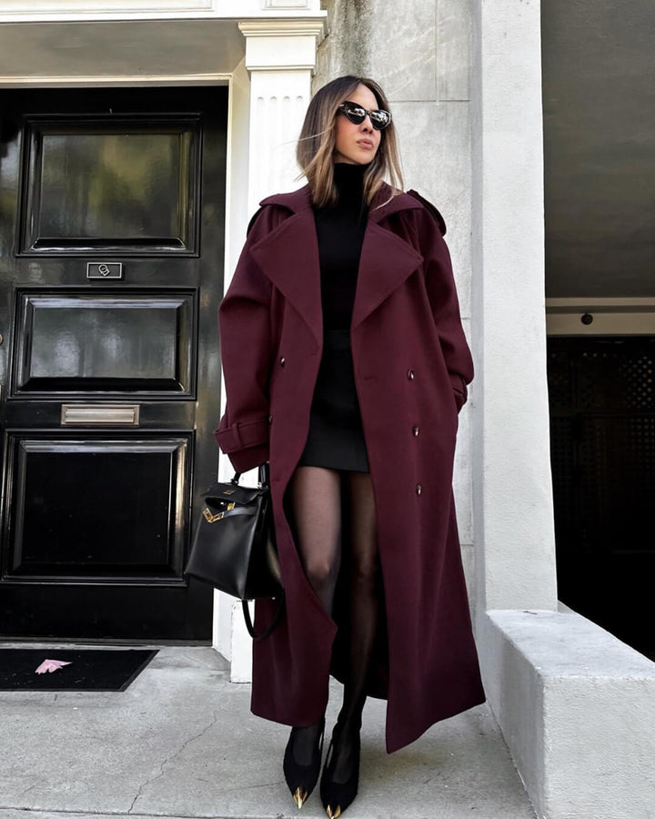 Birthe | Dame Lang Vinter Trench Frakke i Uld